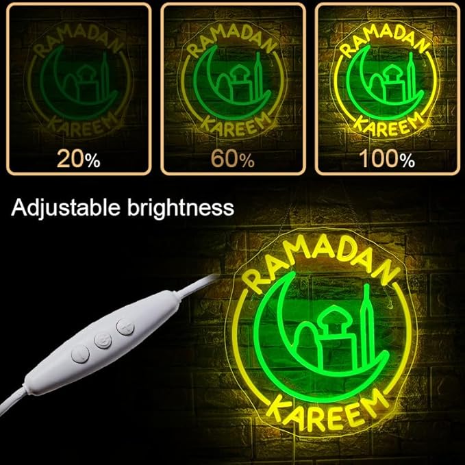 Ramadan Kareem Neon Sign Ramadan Decoration Neon Signs for Wall Decor Dimmable Ramadan Mubarak Neon Lights LED Light Up Sign for Islamic Bedroom Living Room Ramadan Celebration Gift Muslim Party