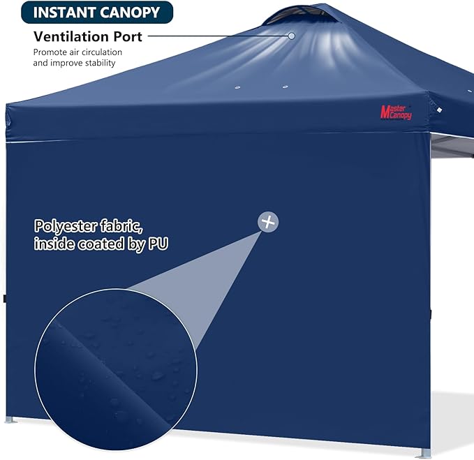 MASTERCANOPY Durable Pop-up Canopy Tent with 1 Sidewall (10'x10',Navy Blue)