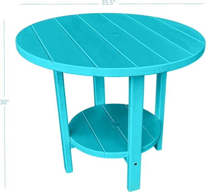 Phat Tommy Round Poly Resin Outdoor Patio Dining Table, All Weather Poly Patio Outdoor Furniture, Teal