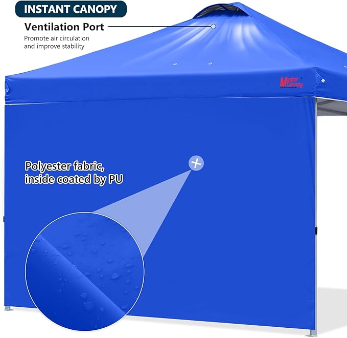 MASTERCANOPY Durable Pop-up Canopy Tent with 1 Sidewall (6.6'x6.6',Blue)