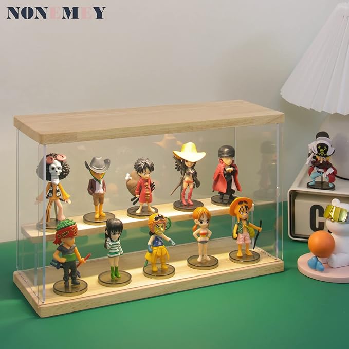 NONEMEY Clear Acrylic Display Case Stand with LED Light 2/3/4/5/6 Tier Storage Box Showcase Dustproof Organizer Box for Collectibles (2Tier 12*4*7inch)