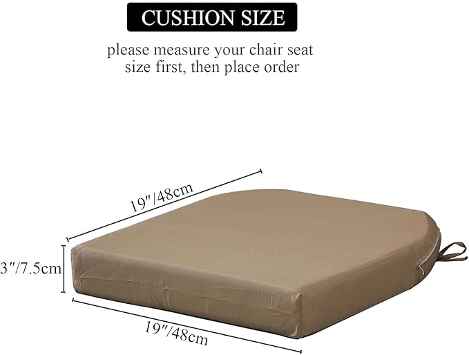 19 x 19 Inch Outdoor Seat Cushions for Patio Furniture with Non Slip and Ties Waterproof & UV Resistant Round Corner Outdoor Chair Cushions Replacement Set of 2, Khaki