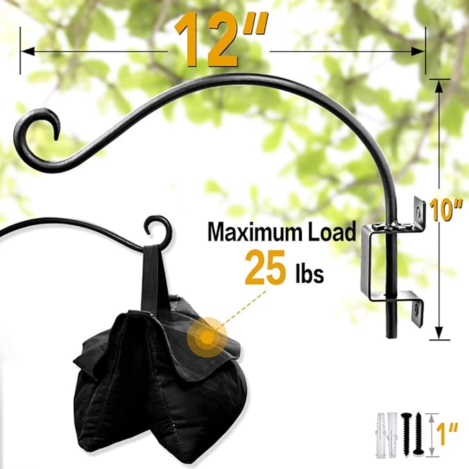 AJART Bird Feeder Hangers Outdoor: 12-Inch Swivel Hanging Plant Bracket for Indoor Wall Mount - Swivel Plant Hook for Flower Basket