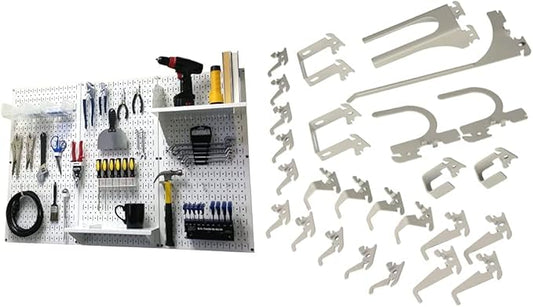 Wall Control 4 ft. Metal Pegboard Organizer - Standard Tool Storage Kit & Deluxe Hook Assortment for Slotted Tool Board - White