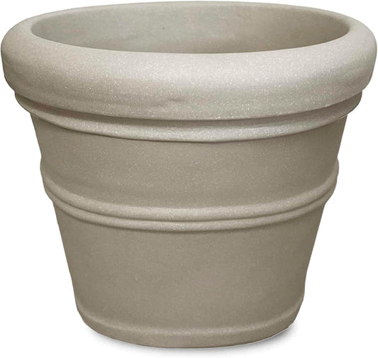 Crescent Garden Brunello Classic Rolled Rim Planter Pot, Indoor/Outdoor Weather-Safe Round Plant Pot, Small Plastic Houseplant Pot for Herbs, Succulents, Faux Plants - 12'' W (Parchment)