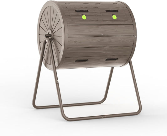 Dual-Chamber Outdoor Compost Tumbler, 37.5-Gallon Efficient Rotating Composter, UV-Resistant and Weatherproof, for Garden, Kitchen, and Yard (Grey)