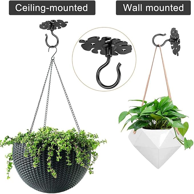 Dolibest Wall Mount Ceiling Hooks,Plant Hooks for Ceiling Metal Plant Bracket Iron Wall Mount Lanterns Hangers Hooks for Hanging Plants Lights, Outdoor Wire, Fairy Lights, Wind Chimes, Black(2PCS)