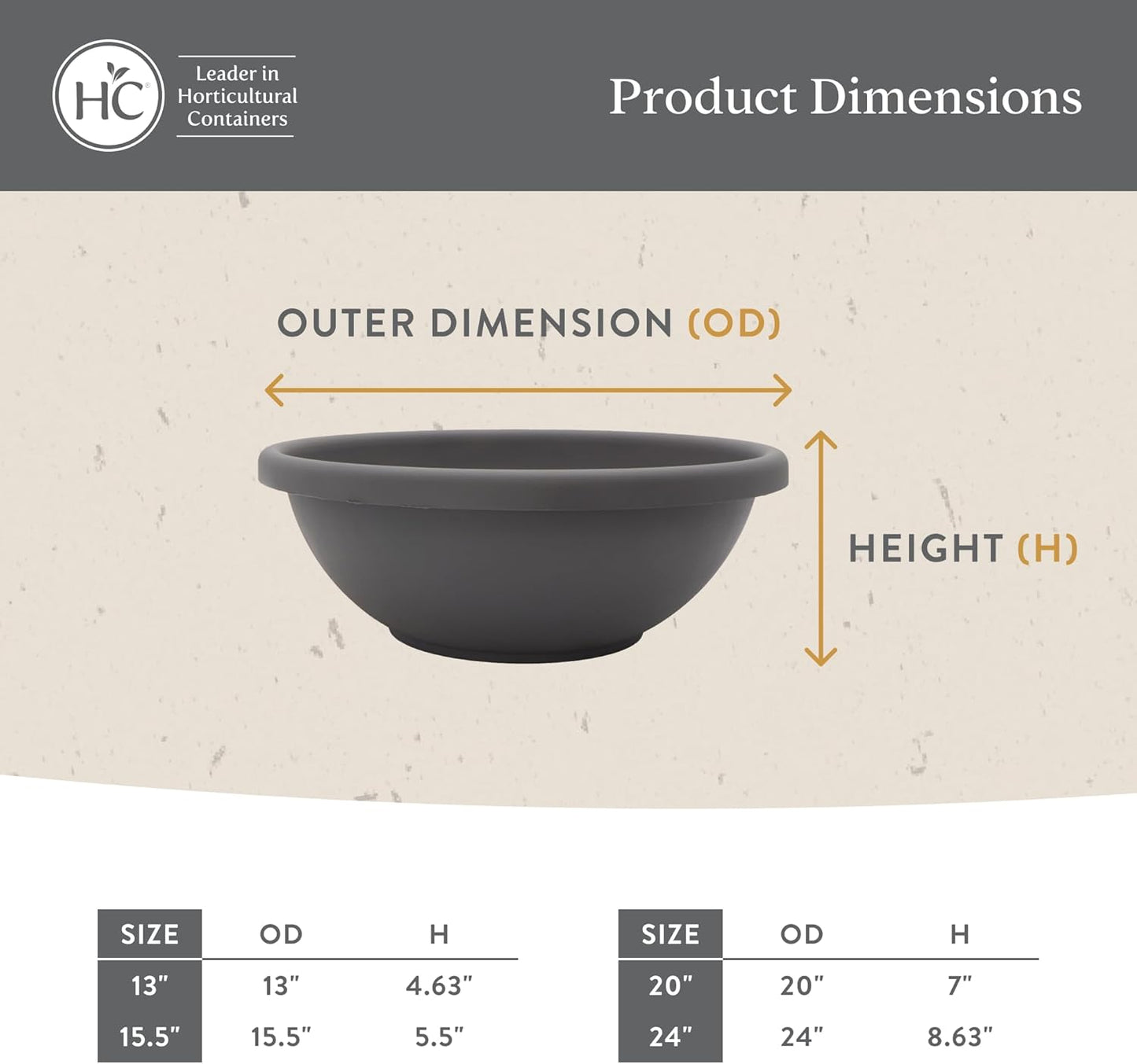 The HC Companies Shallow Planter with Drainage - Contemporary Garden Bowl Planter for Flowers, Herbs & More - Round Succulent Planter Pot for Indoors and Outdoors (13" Warm Gray, Pack of 2)