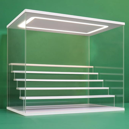 NONEMEY Clear Acrylic Display Case Stand with LED Light 2/3/4/5/6 Tier Storage Box Showcase Dustproof Organizer Box for Collectibles (White 6 Tiers 19.6 * 12.5 * 16.5inch)
