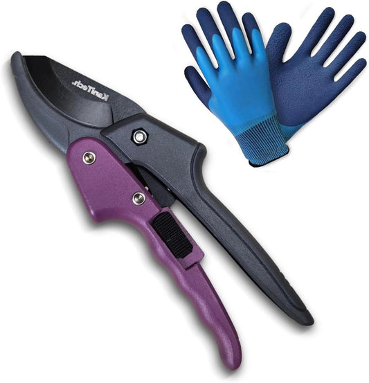 Pruning Shears for Gardening with Gloves - Heavy Duty Garden Shears, Aluminum Hand Pruners with TPR Grip Handle, 8 inch 3.55mm Thick Blade - for Branches, Flowers & Plants (Purple)
