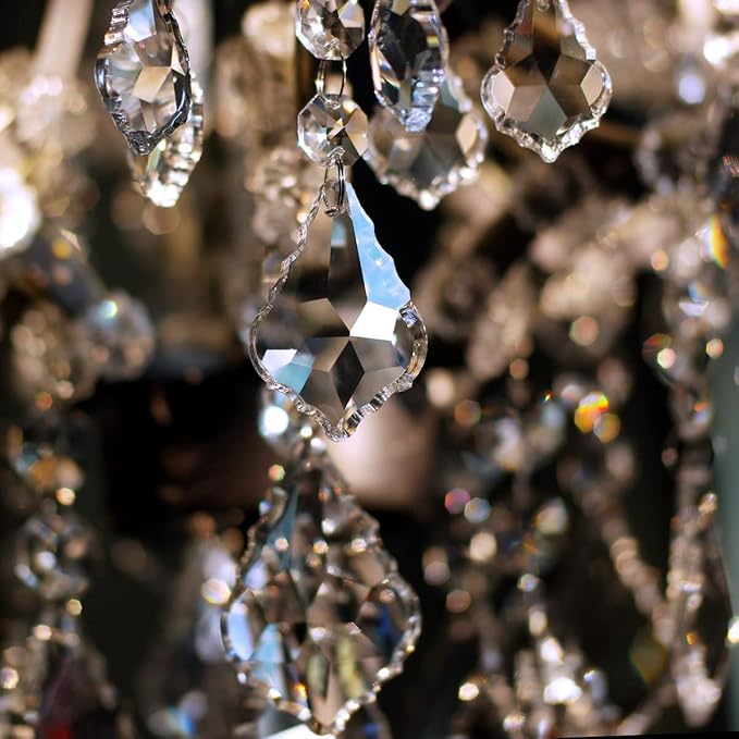 20pcs Crystal Chandelier Maple Leaf Prism Pendant Parts, 50mm Hanging Crystals Beads for Chandelier Wedding Decoration Clear