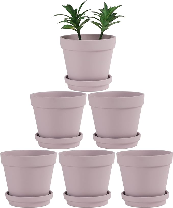 Terra Cotta Pots with Saucer- 6-Pack Large Terracotta Pot Clay Pots 5.5'' Clay Ceramic Pottery Planter Cactus Flower Pots Succulent Pot with Drainage Hole- for Plants,Crafts terra cotta planter(Pink)