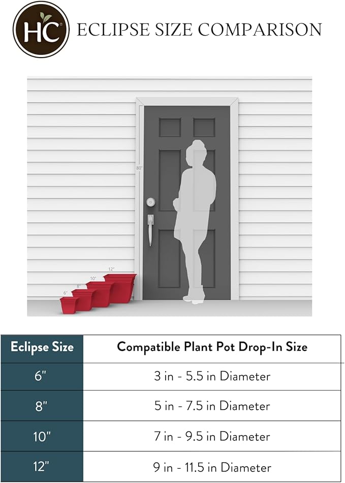 The HC Companies 10 Inch Eclipse Square Planter with Saucer - Indoor Outdoor Plant Pot for Flowers, Vegetables, and Herbs, Warm Gray