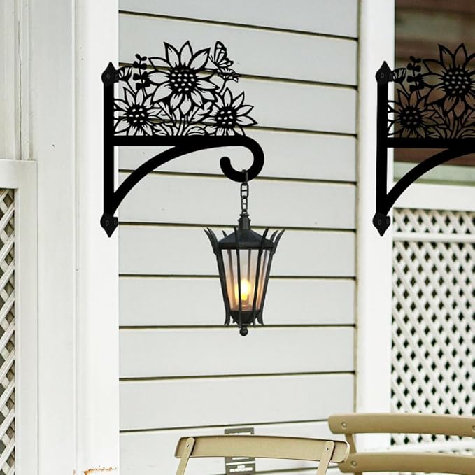 Peacoblue Iron Plant Hangers Hooks for Outdoor Indoor Hanging Plants Flower Fern Pots Lantern Bird Feeder Wind Chimes, 12"x15" Weather Resistant Metal Wall Holder for Porch Garden Farmhouse(Sunflower)