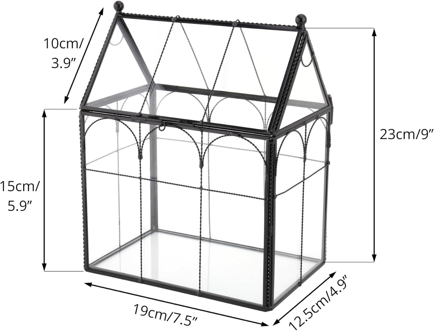 NCYP Black Glass Terrarium with Lid, Indoor Geometric Planter for Cacti, Air Plants, Succulents, Insect, Snail, House Shape Closed Box 7.5" x 4.9" x 9" (No Plant Included)