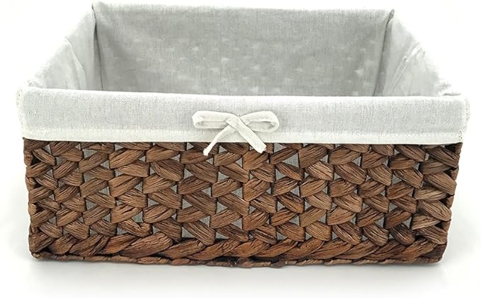 Rectangular Woven Seagrass Storage Bins with Handle,Kingwillow. (water hyacinth, Small)