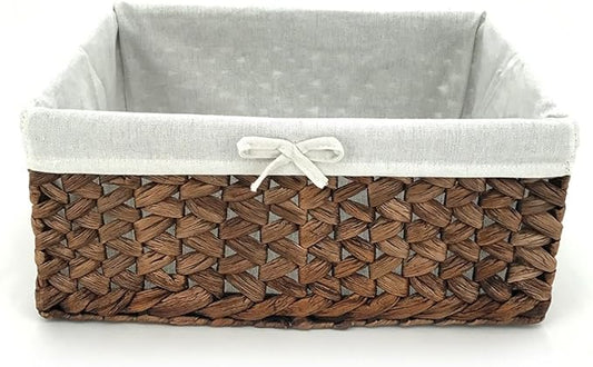 Rectangular Woven Seagrass Storage Bins with Handle,Kingwillow. (water hyacinth, Small)