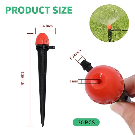 30pcs 16CM Full Circle Scattering Nozzle Drip Emitters for 1/4" Drip Irrigation Tubing Adjustable 360 Degree Wat