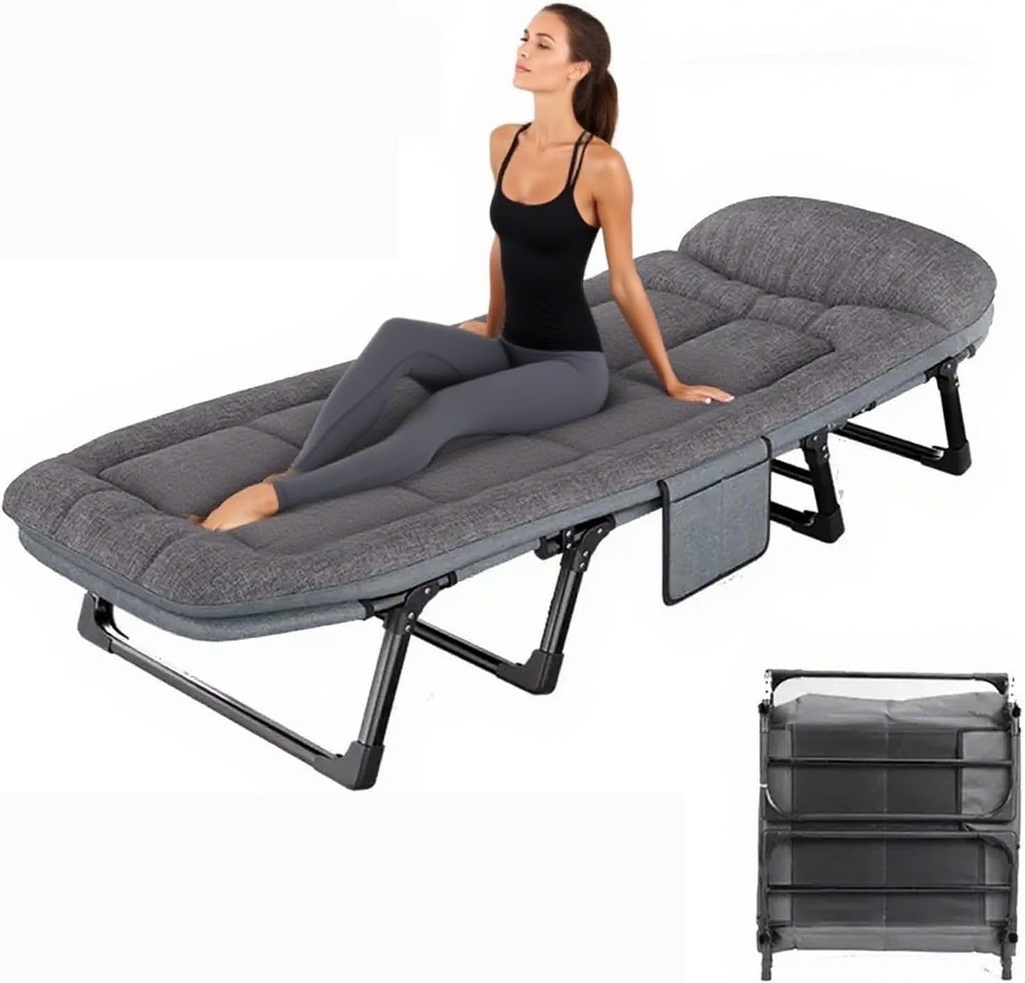 Camping Cot Portable Folding Bed for Adults 6 Position Adjustable Cot Recliner Chair with Pillow Heavy Duty Steel Frame Camping Office Nap Indoor Outdoor Use (Extra Large(78in))