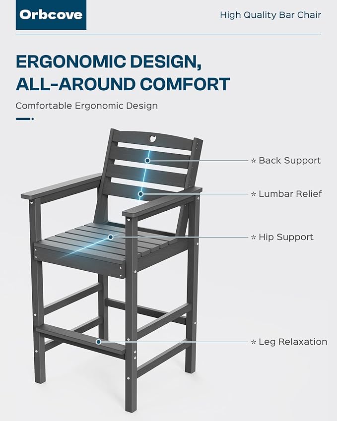Tall Adirondack Chairs Set of 4, HDPE Wood Balcony Adirondack Chairs Set with Heart Cutout Design, Weather-Resistant Bar Height Furniture for Deck, Porch, Pool (Grey)