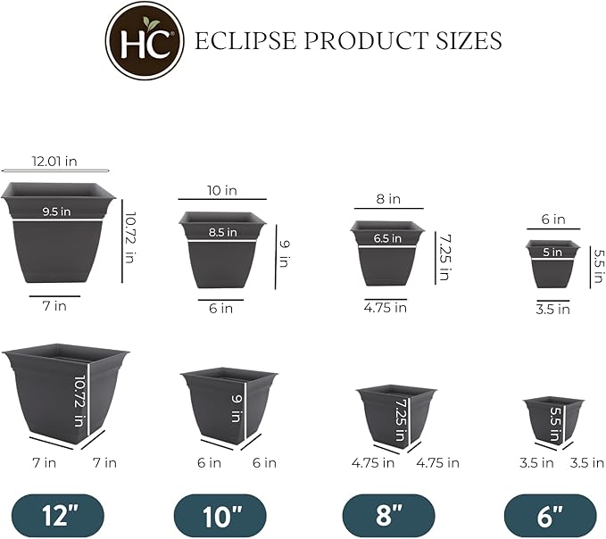 The HC Companies 10 Inch Eclipse Square Planter with Saucer - Indoor Outdoor Plant Pot for Flowers, Vegetables, and Herbs, Warm Gray