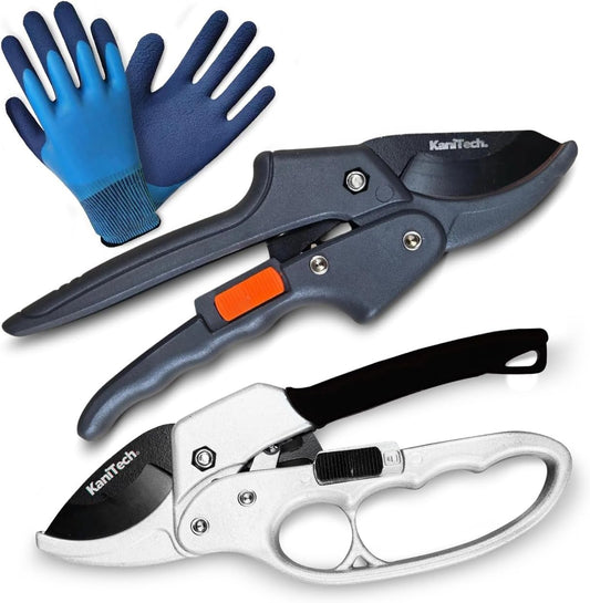 Pruning Shears for Gardening with Gloves - Heavy Duty Garden Shears, Aluminum Hand Pruners with TPR Grip Handle, 8 inch 3.55mm Thick Blade - for Branches, Flowers & Plants (Black Set of 2)