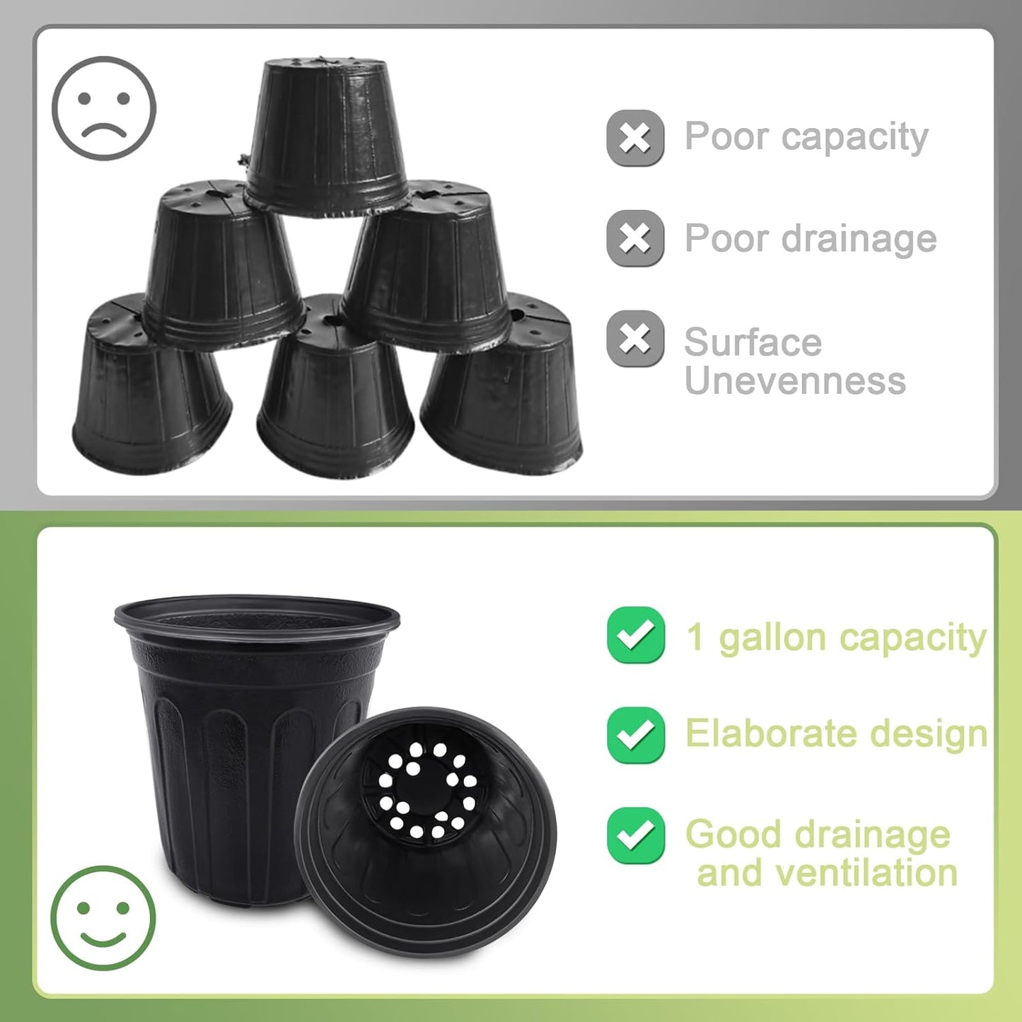 Anyumocz 60 Pcs 1 Gallon Flexible Plant Nursery Pots,Thickened Soft Plastic Seedling Pot with Holes,Flower Plant Container for Succulents,Cuttings,Transplanting,Home Garden(Black)