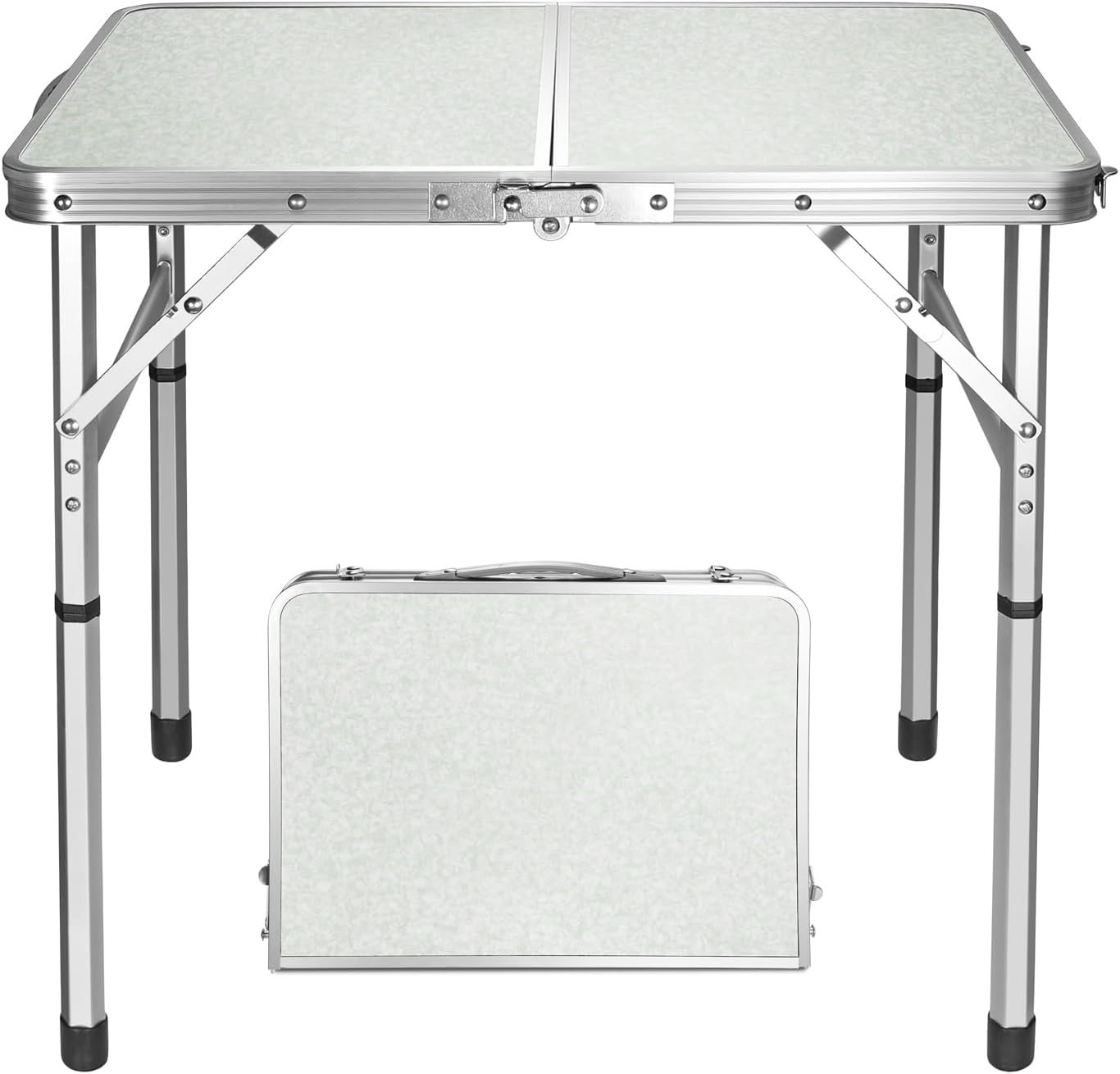 VILLEY Folding Camping Table, 2ft Small Portable Lightweight Outdoor Table with Aluminum Adjustable Legs for Travel Picnic Cooking Beach