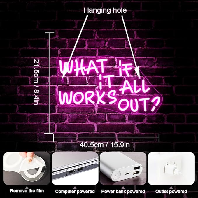 WLHOPE What If It All Works Out Neon Sign Pink Neon Signs for Wall Decor Dimmable Neon Lights LED Sign for Bedroom,Living Room,Bar,Party,Christmas,Birthday Gift
