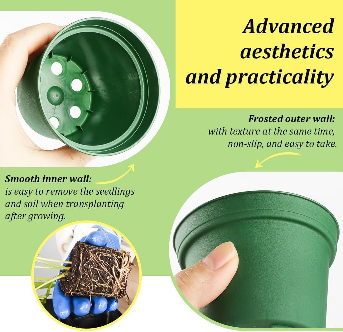 60 Pack 3 Inch Nursery Pots for Plants, Seedling Plant Pots with Drainage Holes for Indoor Outdoor Plants, Transplanting, Succulents, Seeding, Cuttings, Gardening Gifts (Green)