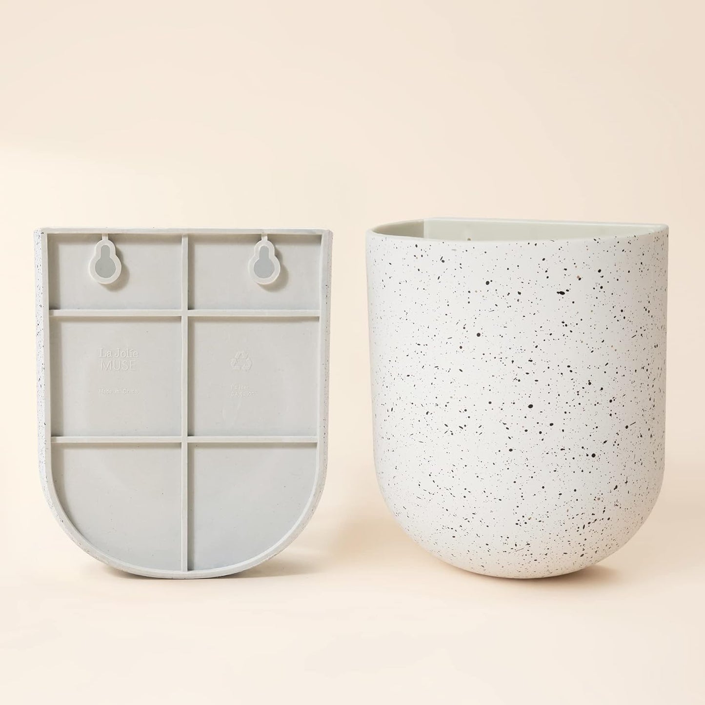 LA Jolie Muse Wall Hanging Planters for Indoor Plants，Hanging Flower Pots for Air Plants Succulent, Set of 2, 5.7L*4.1W*7H, Speckled White