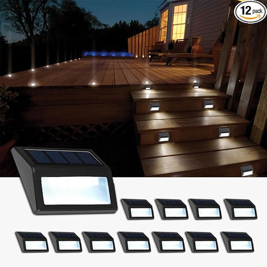Solar Lights Outdoor, Waterproof Solar Powered Deck Step Lights for Patio Garden Backyard Garage Driveway Pathway Outside Wall Lighting (Cool White/12 Pack)