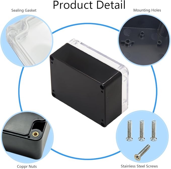 Project Box IP65 Waterproof Junction Box ABS Plastic Black Electrical Boxes DIY Electronic Project Case Power Enclosure Clear Cover 4.53"x3.54"x2.17"