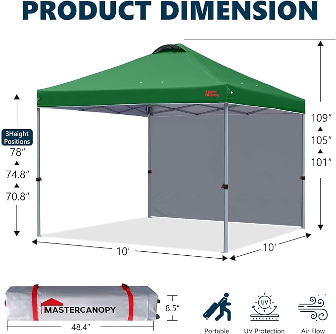 MASTERCANOPY Durable Pop-up Canopy Tent with 1 Sidewall (10'x10',Forest Green)