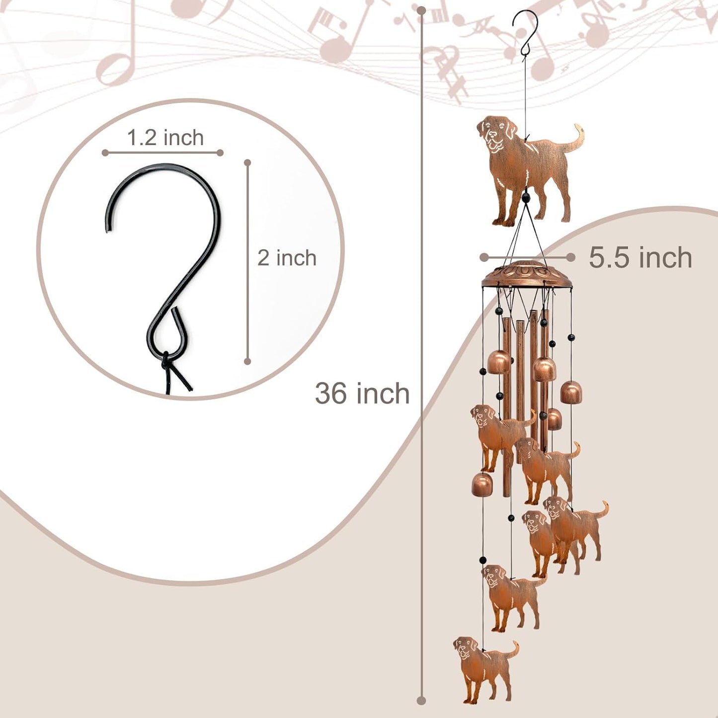 Labrador Wind Chimes for Outside, Metal Windchimes Outdoors Birthday Gifts for Women Memorial Sympathy Wind Chimes for Patio Garden Yard