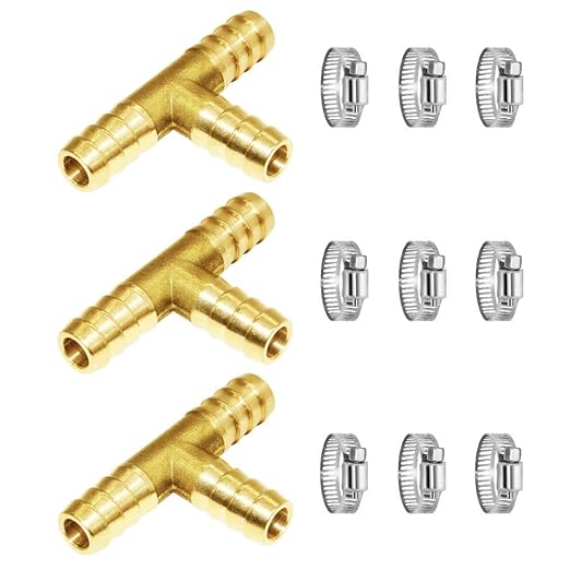 Joywayus 3pcs 3/16" Hose Barb Fitting,Tee 3 Way Brass Fitting Intersection/Split Brass Water/Fuel/Air