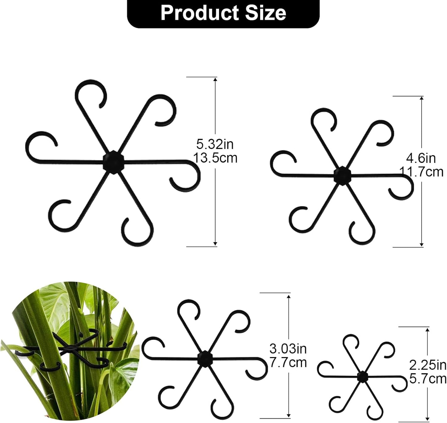 6pcs Climbing Houseplant Stem Supports,Plant stem Support Indoor Outdoor Use,Stem Hook Growth Accessories for Plant Garden, Promotes Upright Growth and Airflow(Black)