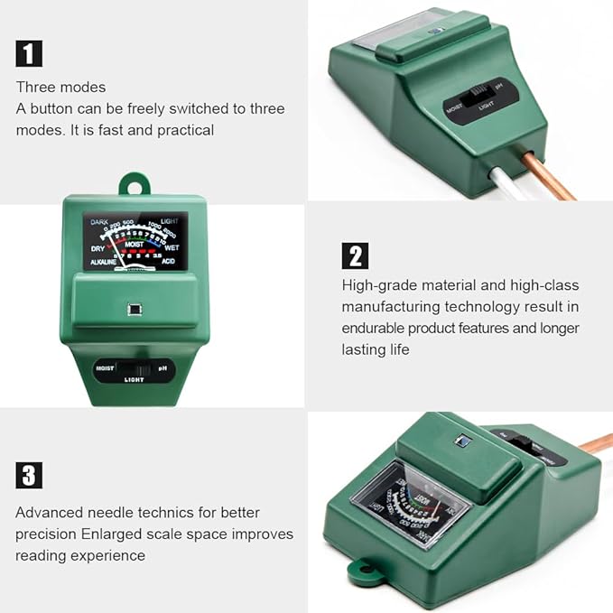 Soil pH Meter, MS02 3-in-1 Soil Moisture/Light/pH Tester Gardening Tool Kits for Plant Care, Great for Garden, Lawn, Farm, Indoor & Outdoor Use (Green), 2 Packs