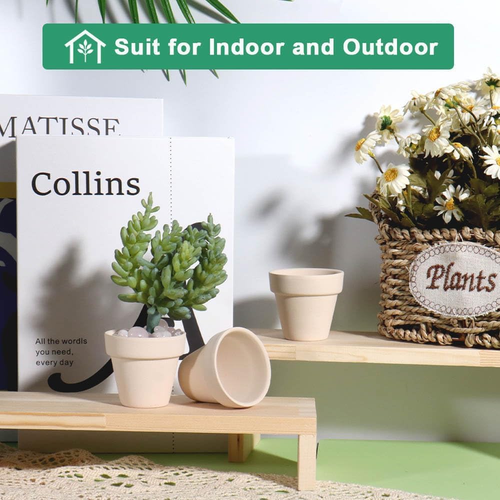 vensovo 48 Pcs Tiny Terracotta & Terra Cotta Pots with Drainage - Pink Small Mini Clay Ceramic Pottery Planter Ideal for Indoor/Outdoor Plants, Crafts, Wedding Favors, 2 Inch Outer Diameter