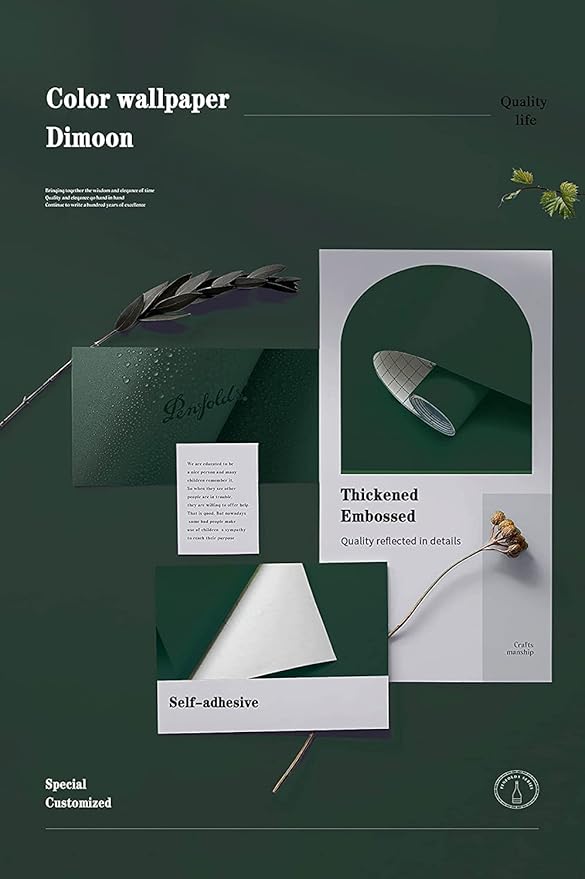 Dimoon 394''x17.7'' Dark Green Peel and Stick Wallpaper Contact Paper Modern Self Adhesive Wall Paper Removable Renter Friendly Textured Solid Color Cabinet Vinyl Roll (394''x17.7'',Emerald Dark)