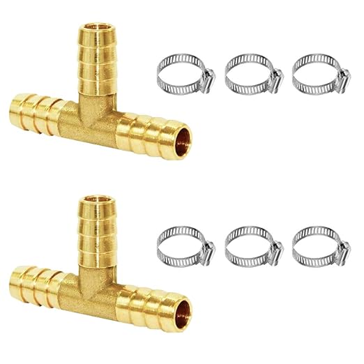 Joywayus 5/16" Brass Barb Tee Fittings T-Shaped 3 Ways Union 5/16" ID Hose Pipe Fitting with 6pcs Stainless Steel Pipe Clamp for Water/Fuel/Air (Pack of 2)