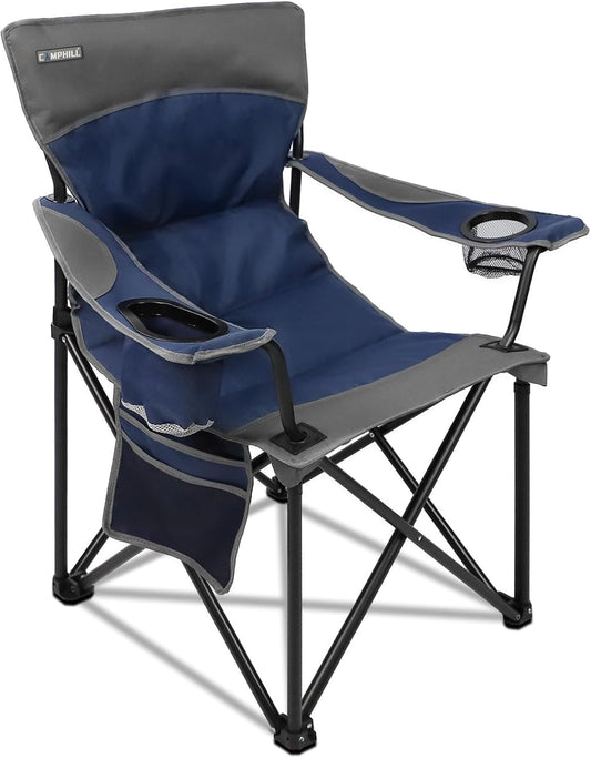 CAMPHILL Oversized Portable Camping Chairs, Collapsible Outdoor Chairs with Pocket and Cup Holders, Carry Bag for Camping,Tailgates,Beach,and Sports