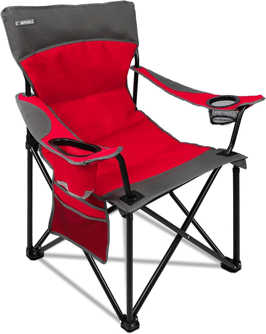 CAMPHILL Oversized Portable Camping Chairs, Collapsible Outdoor Chairs with Pocket and Cup Holders, Carry Bag for Camping,Tailgates,Beach,and Sports