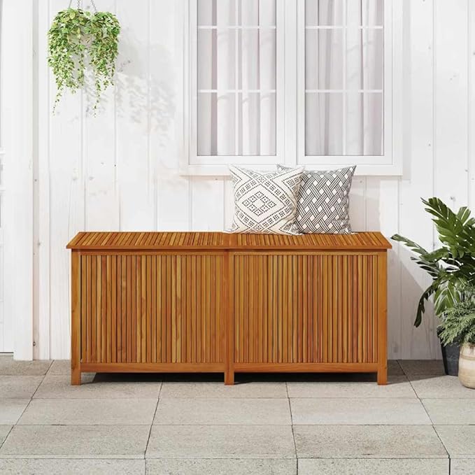 vidaXL Outdoor Storage Box, [Load Capacity Gallon] Deck Box with Gas-Lift Lid, Storage Chest with Water-Resistant Zippered Bag Inside, 68.9''x31.5''x29.5'', Solid Acacia Wood