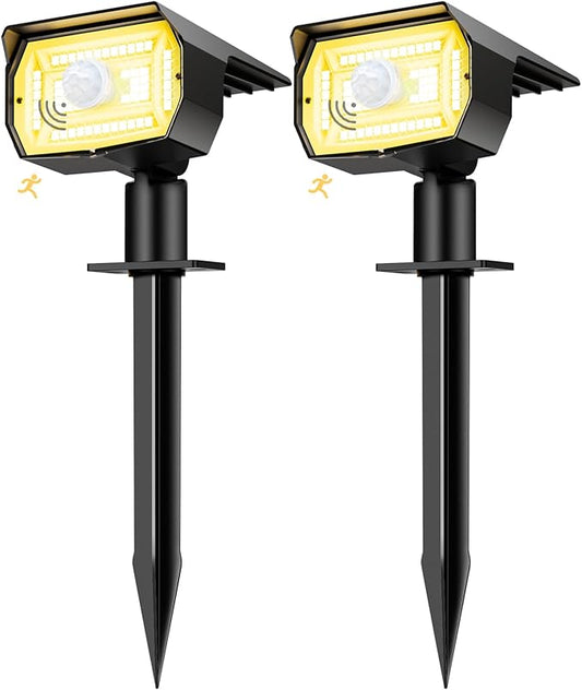 Solar Spot Lights Outdoor Motion Sensor with 3 Modes, [ 2 Pack ] Solar Spotlights Outdoor Waterproof 2-in-1 Auto On/Off Solar Landscape Lighting for Outside Yard Wall Garden Pathway, Warm White
