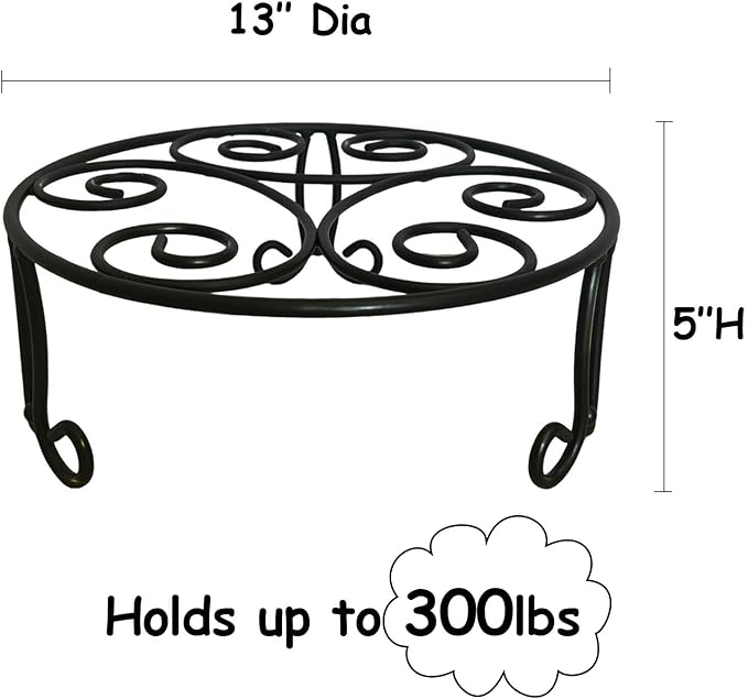 2 Pack 13'' Diameter Metal Plant Stand for Large Plant/Flower Pot Heavy Duty Potted Holder Indoor Outdoor Rustproof Iron Display Stand,Black