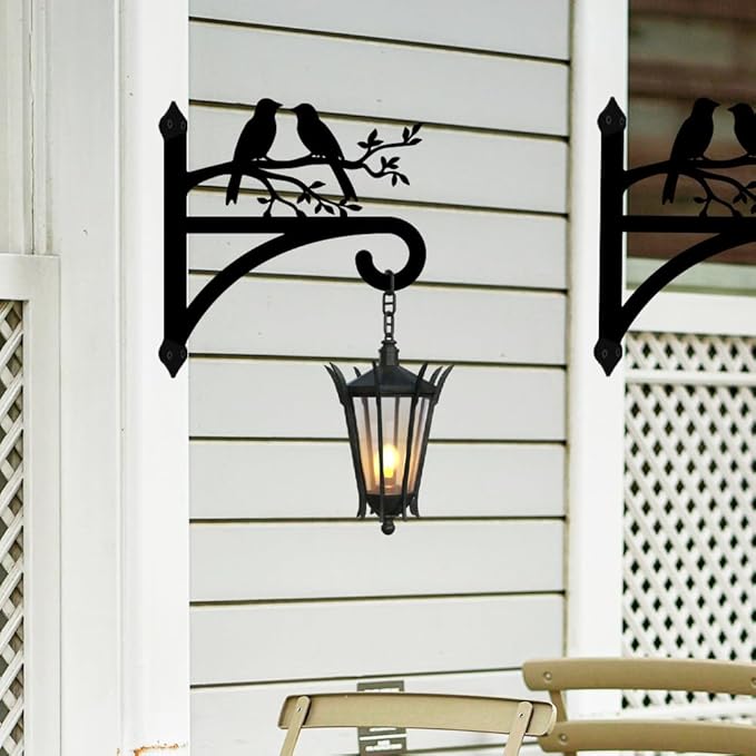 peacoblue Iron Plant Hangers Hooks for Outdoor Indoor Hanging Plants Flower Fern Pots Lantern Bird Feeder,12"x13.6" Weather Resistant Metal Wall Holder for Porch Garden Farmhouse(Branches and Birds)