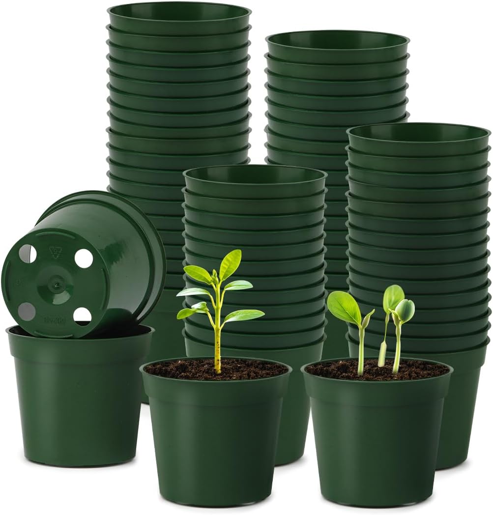 100 Pack 2.5 Inch Small Plant Pots, Plastic Nursery Pots for Plants, Seedling Pots for Planting Seeds, Succulents, Vegetables, Green