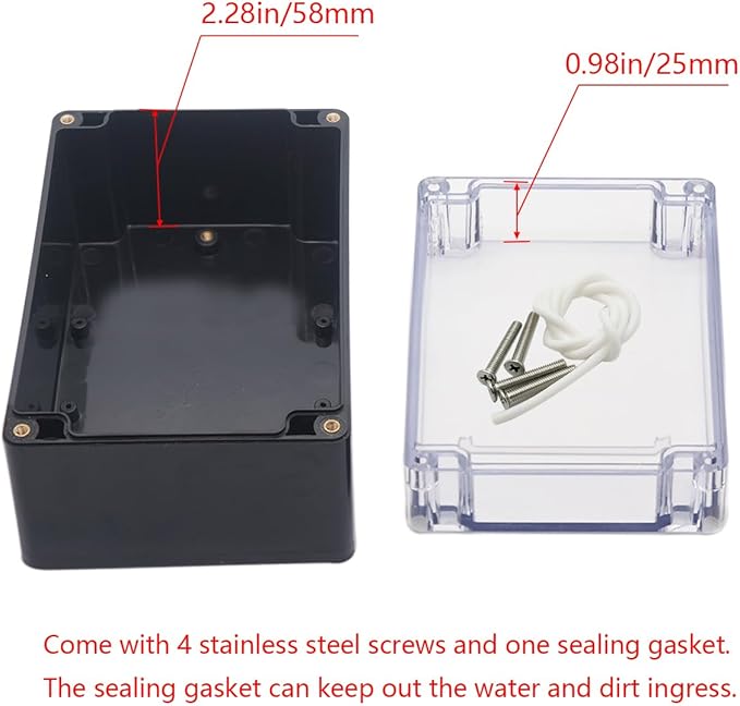 Project Box IP65 Waterproof Junction Box ABS Plastic Black Electrical Boxes DIY Electronic Project Case Power Enclosure Clear Cover 6.3"x4.33"x3.54"