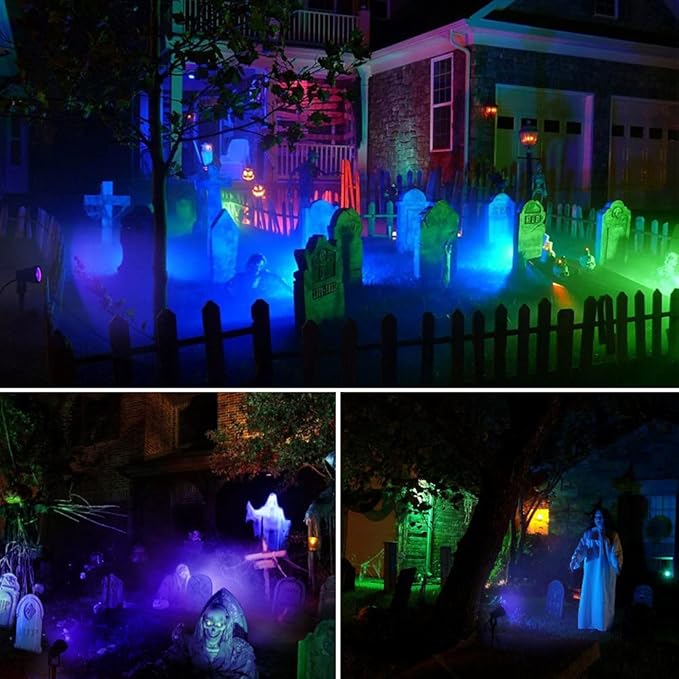 2 Pack HalloweenWaterproof UV LED Blacklight Landscape Lights, Outdoor Plug in Black Light Spotlight for Pathway Light Plug Spike Stand Garden, Yard, Lawn, Halloween, Party Decorative Lighting